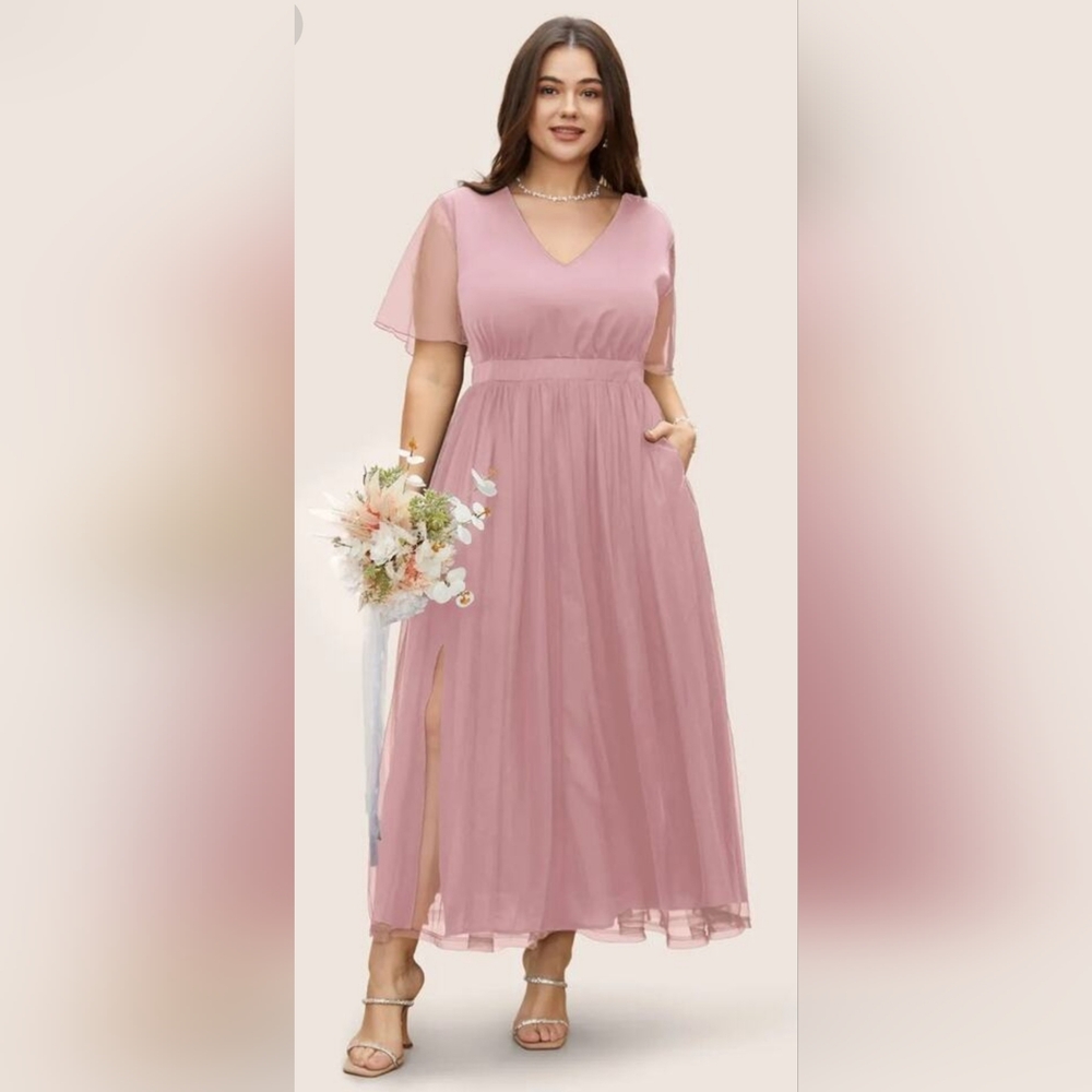 BloomChic Pink Maxi Dress W/Tulle Skirt & Sleeves - Picture 2 of 9